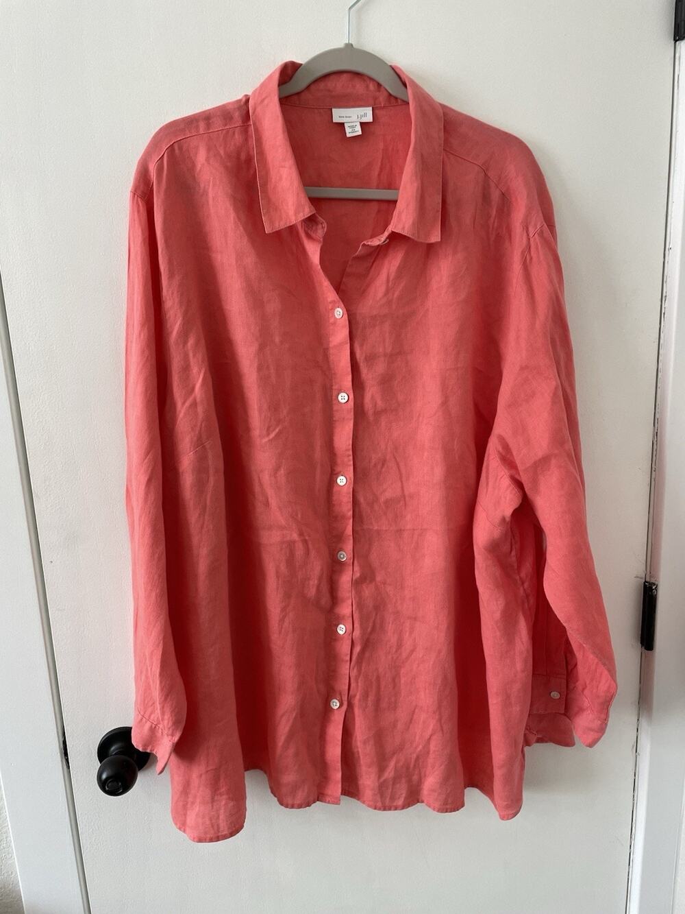 J.Jill Love Linen 4X Button Up Collared Blouse Coral Peach Tunic B4